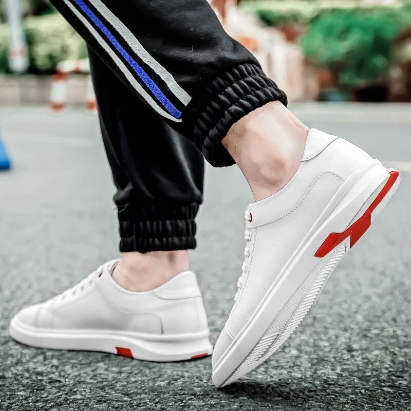 Fashion Men's Shoes Casual Genuine Leather Flats Sneakers Male White Or Black Lace Up Platform Shoe Man Vulcanized Shoes For Men