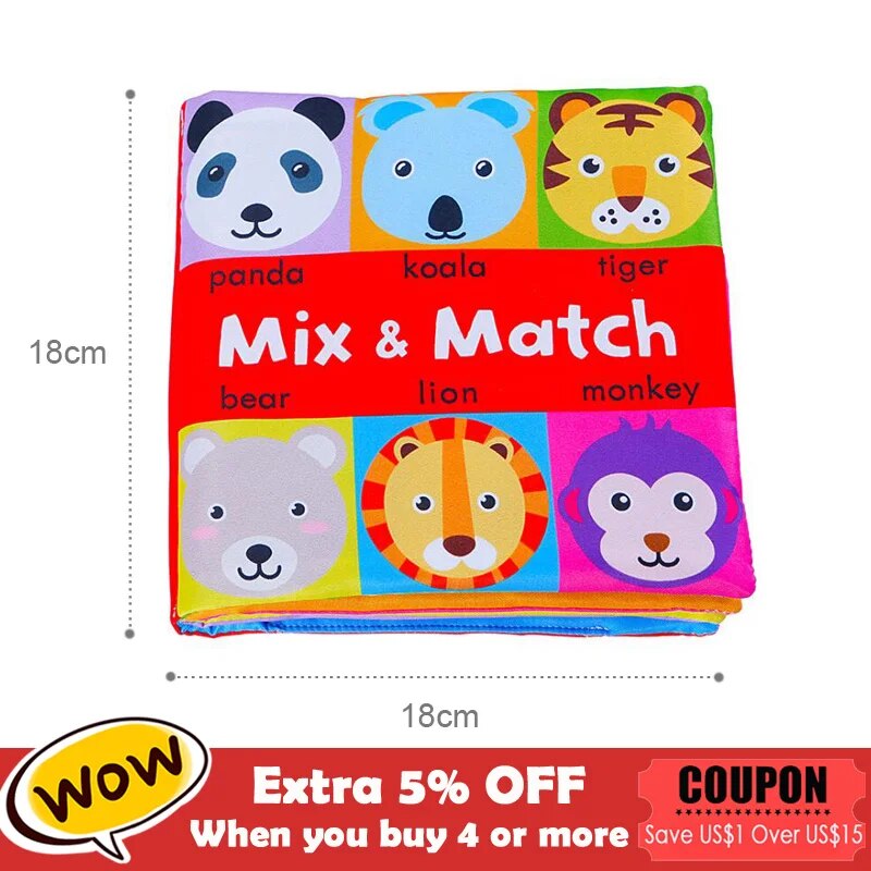 Baby Soft Books Toys For Toddlers Colorful Mix&Match Colorful Crinkle Early Learning Educational Toys For Infant 0-24 Months