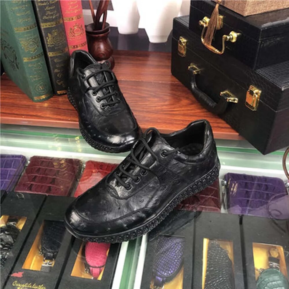 ousidun new  Ostrich leather Men's shoes  male  leisure  Single shoes  business  Leather shoes  comfortable men Ostrich shoes