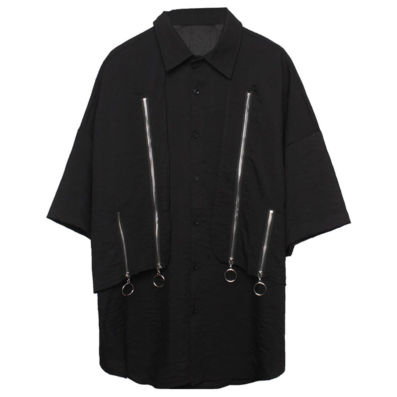 11 BYBB'S DARK Zipper Fake Two Shirts Oversized Loose Techwear Tee Shirts Men Harajuku Casual Short Sleeve Shirt Streetwear