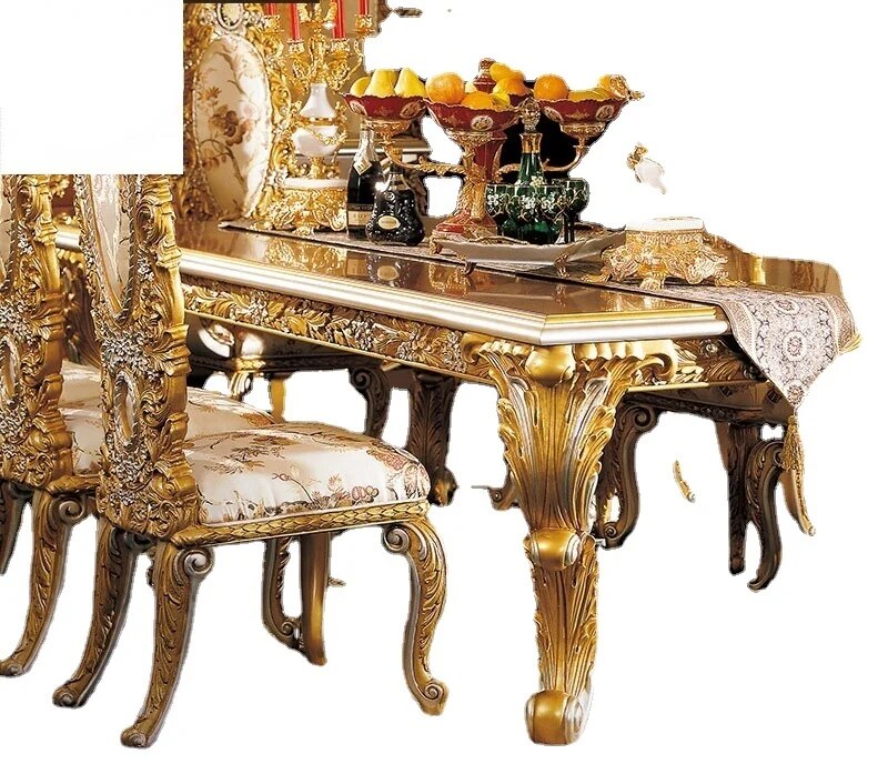 Luxury Solid Wood Antique Carved Dining Set Home Dining Room Furniture Classic Royal Dining Chair And TableCD