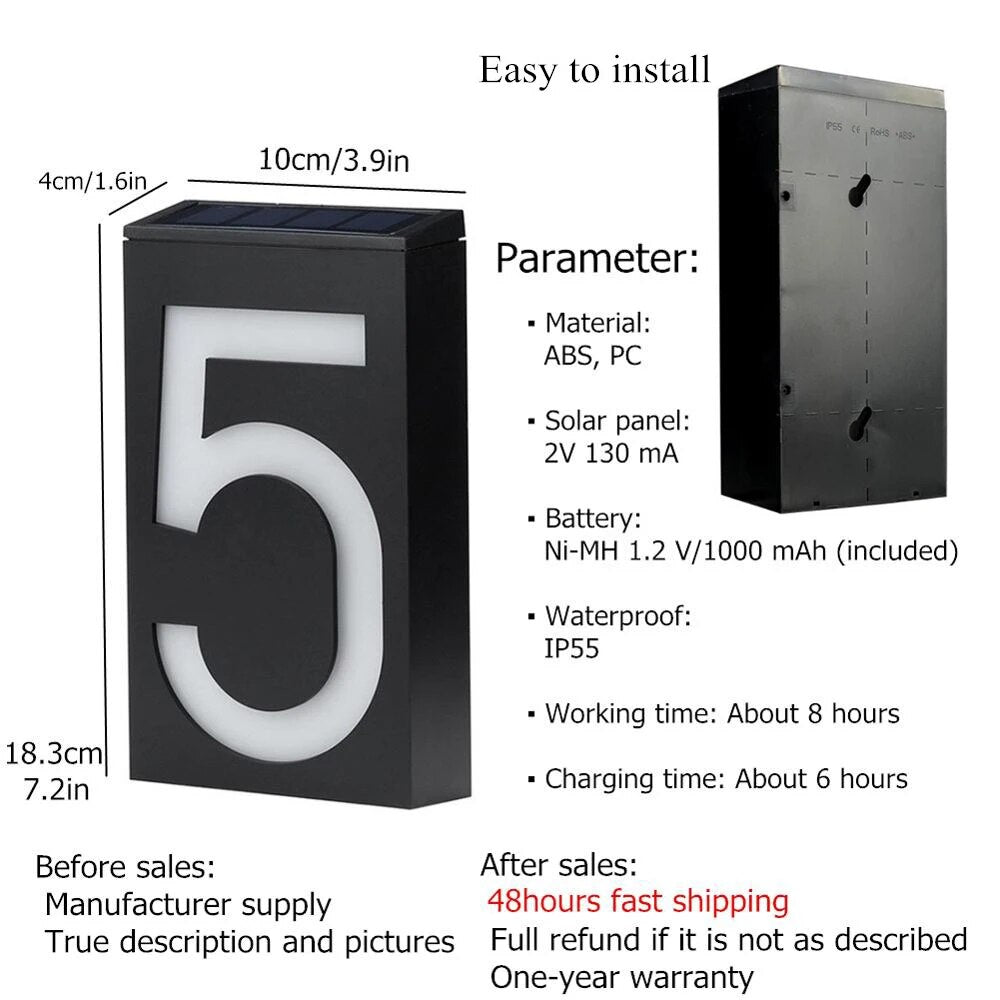 House Number Outdoor Address Sign Solar Led Light Outdoor Exterior House Number House Door Number Doorplate Digital Flat Number
