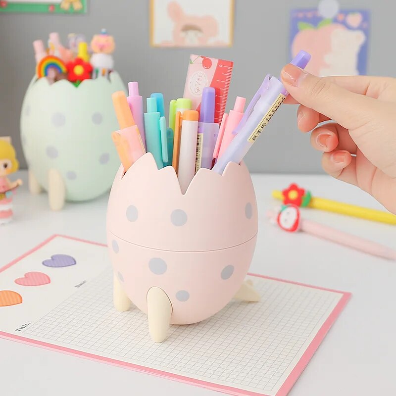 Kawaii dinosaur egg pen holder large capacity cute cartoon desktop stationery storage box office multi-function pen holder