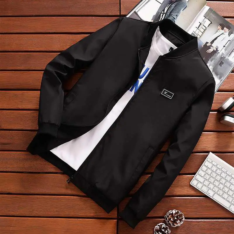 LUKER CMSS Spring Summer Mens Jackets And Coats Thin Slim Fit Bomber Jackets Black Stand Collar jaqueta masculina Hot Sale LH1
