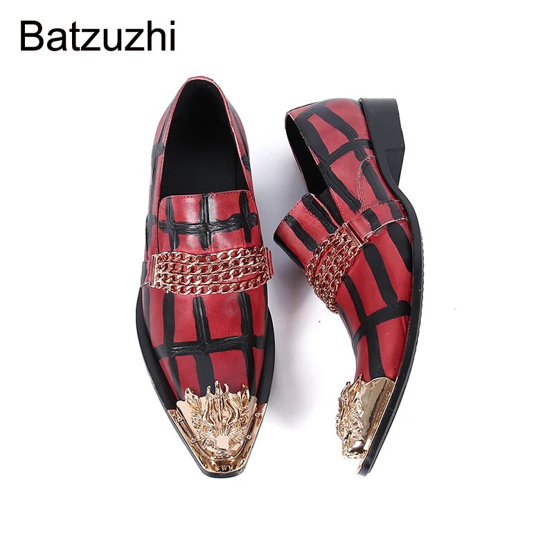 Batzuzhi Men's Shoes Italian Style Gold Metal Toe Genuine Leather Dress Shoes for Men's Business, Party and Wedding, Big EU38-46