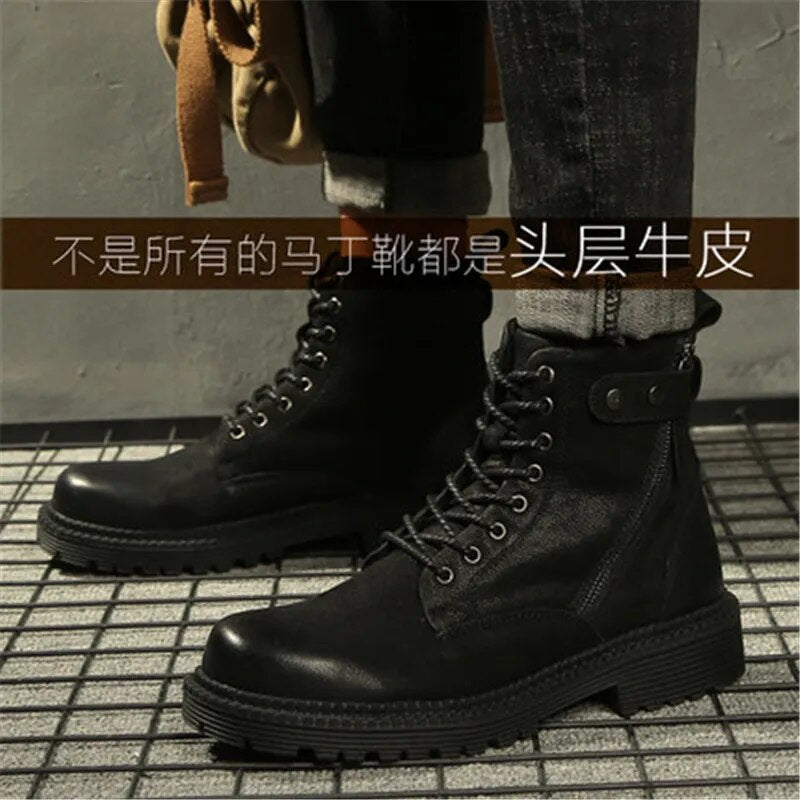 High-rise leather boots  soft leather boots  boots  boots  zipper boots  winter men's shoes black boots.