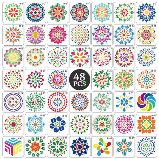 48 pcs/set Mandala Plastic Stencils /Notebook/Diary/Scrapbook Hollow DIY School Stationery Office Supplies
