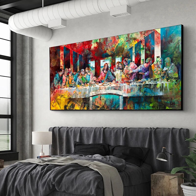 Graffiti Art Last Supper By Da Vinci Canvas Art Paintings Reproductions Classical Wall Art Christian Canvas Print for Home Decor