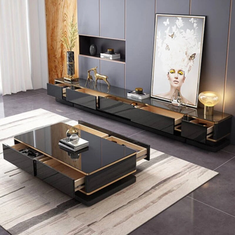 Modern Style High Living Room Wooden Furniture Tempered Glass Lcd TV Stand 7653