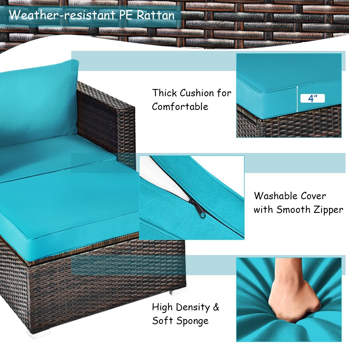 Patiojoy 6PCS Patio Rattan Furniture Set Cushion Sofa Coffee Table Ottoman HW63877