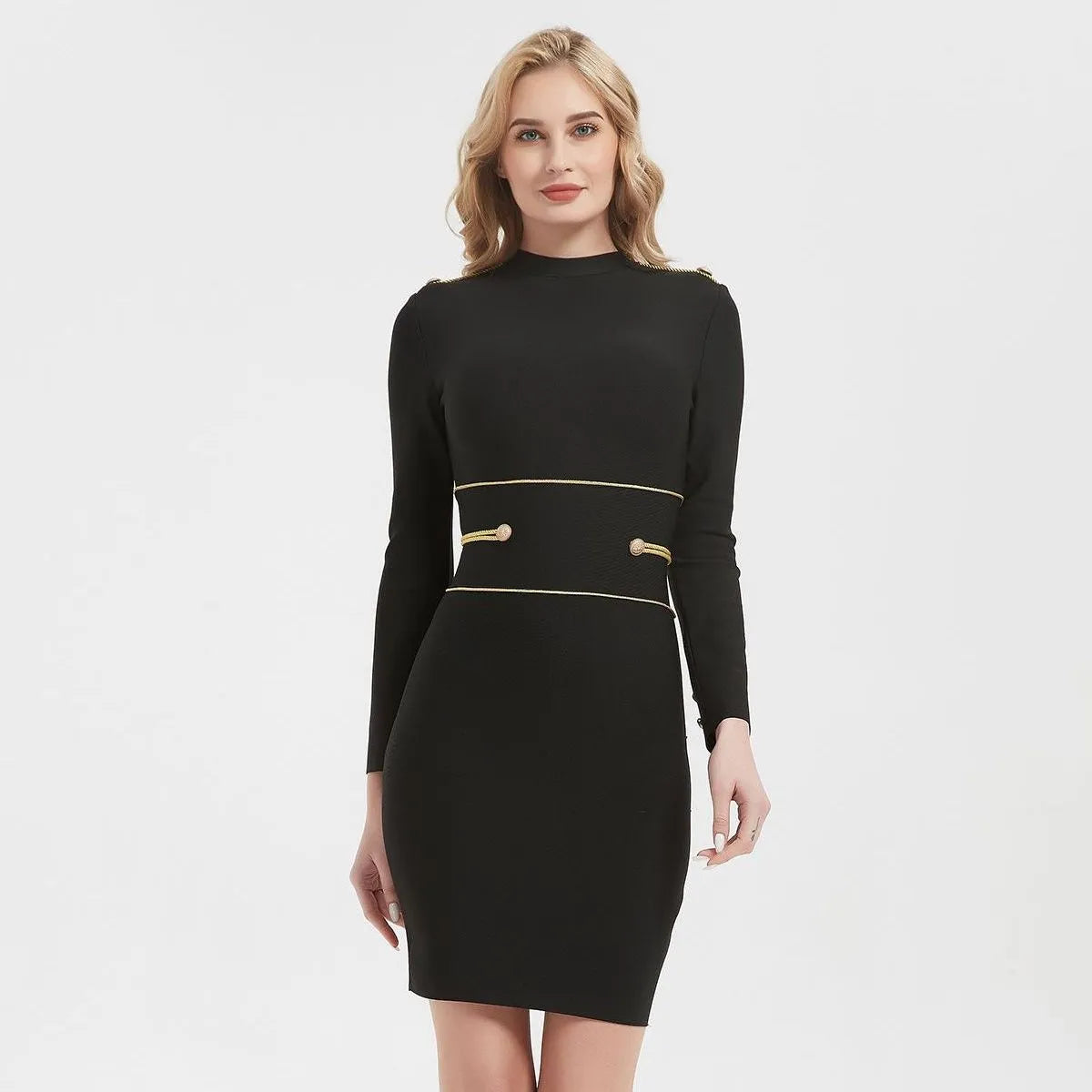 Hashupha 2022 Summer Black Mini Bandage Dress Women's Button Long Sleeve O Neck Bodycon Sexy Elegant Club Evening Party Dresses