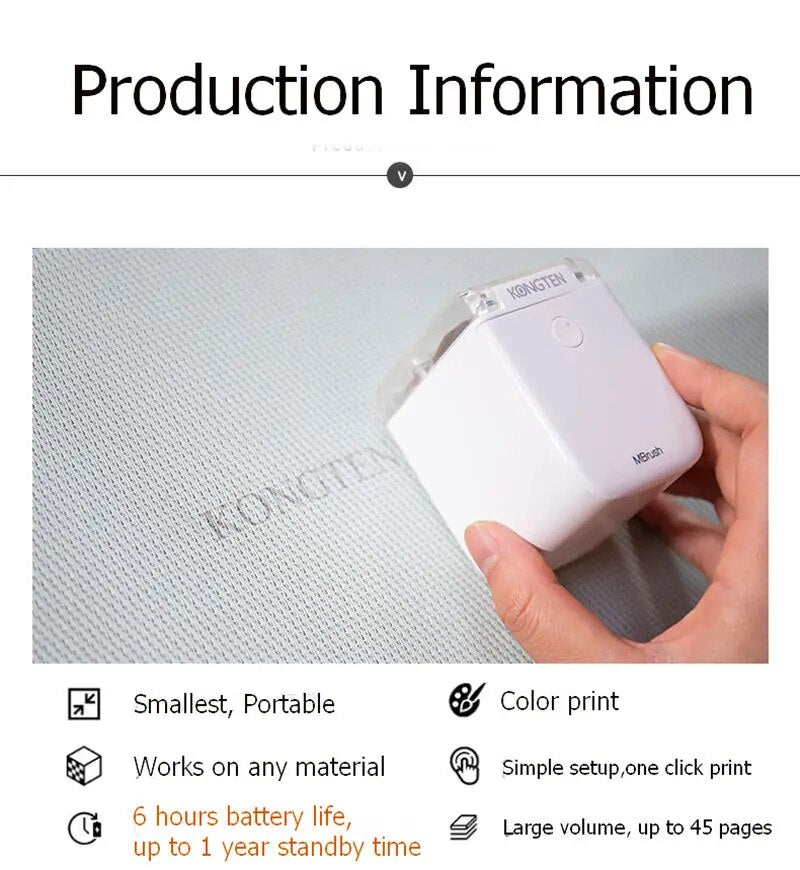 In STOCK Kongten Mbrush Mark Jet Printer Bluetooth Mobile Color Mini Handheld Printer Portable Wifi Printers PrinCube Inkjet#R40