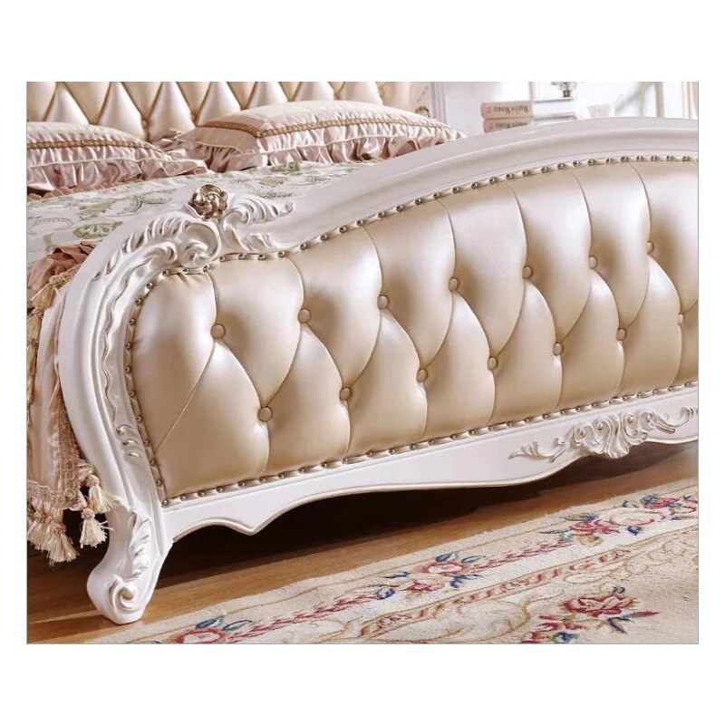 modern european solid wood bed 2 people Fashion Carved  leather  french bedroom furniture xhc003