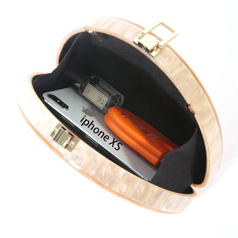 New Fashion Semicircle Wallet Women Messenger Acrylic Beige Solid Dinner Handbags Woman Evening Bags Trendy Party Clutch Purse