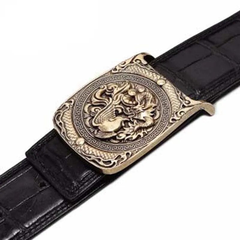 VVBrown  male  crocodile belt  brass  longfeng  Smooth buckle  belts for male  business  Plate buckles  Men belt crocodile skin