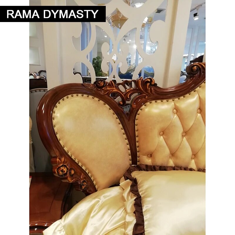 High Quality Modern Luxury Wooden Beds Furniture Sets Design, French Carving Leather Bed King Size bed