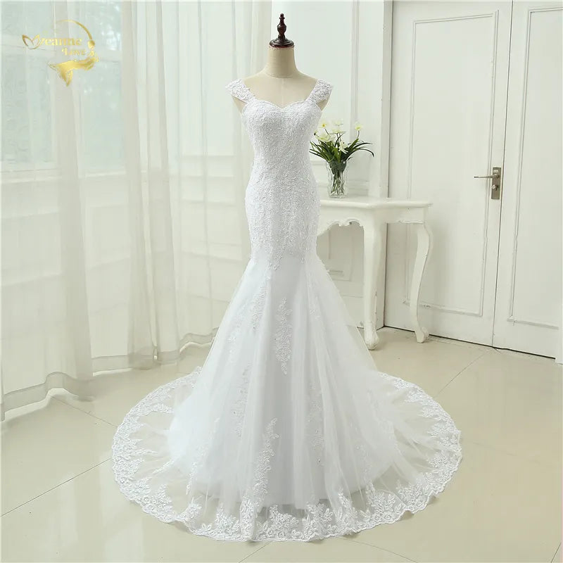 Sexy Vestidos De Novia Mermaid Robe De Mariage Tulle With Lace Detachable Straps Long Wedding Dresses 2023 Lace Up Bridal Gown - KAISERINC