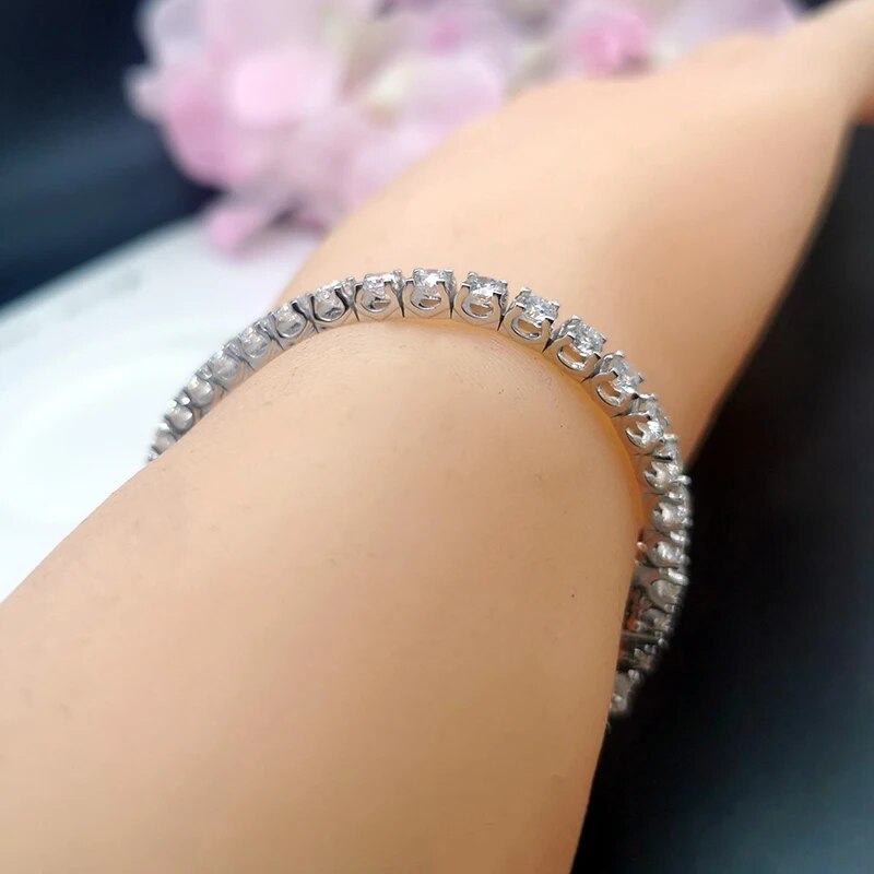 CxsJeremy 14K White Gold 3.5mm Round Cut Moissanite Tennis Bracelet Setting 4 Prongs Wedding Anniversary Handmade Diamond Gifts