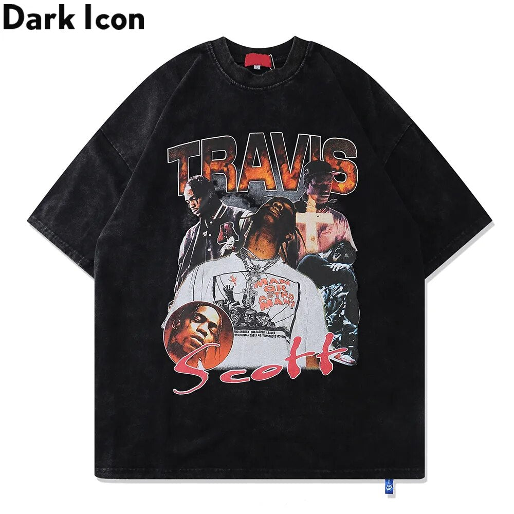 Dark Icon Rapper T-shirt Men Summer Round Neck Hipster Tshirts Street Fashion Tee Shirts Man Black White Tee