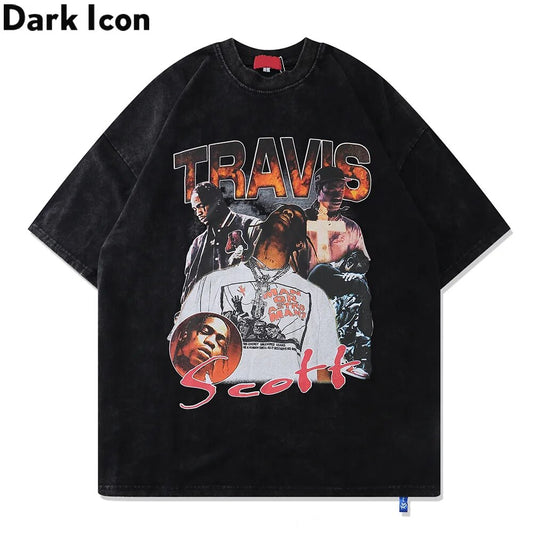 Dark Icon Rapper T-shirt Men Summer Round Neck Hipster Tshirts Street Fashion Tee Shirts Man Black White Tee