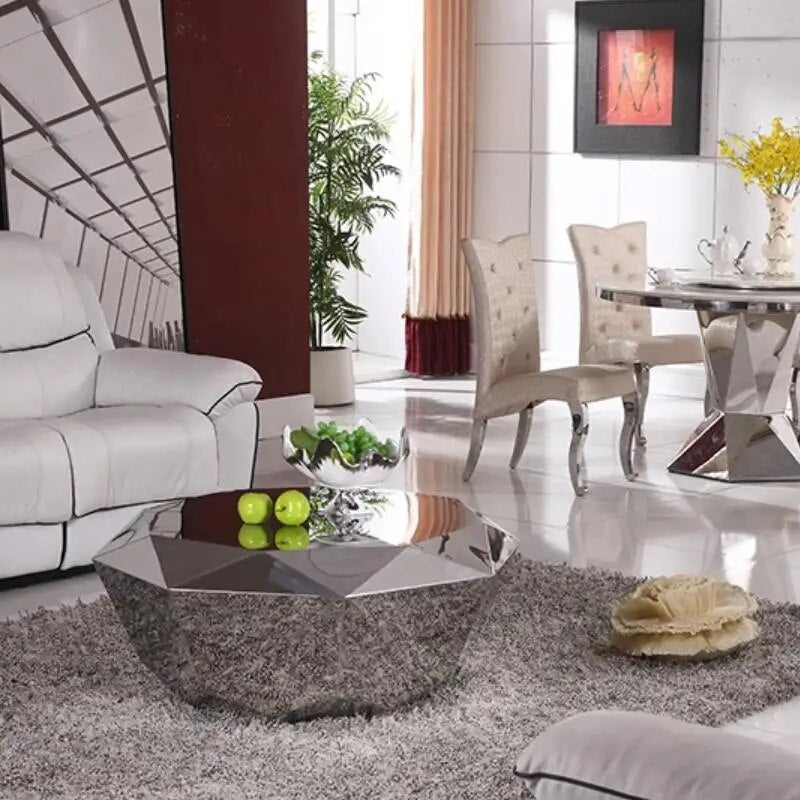 U-BEST Luxury furniture stainless steel diamond shape center coffee table ,Polygonal Metal Mirror Smooth Diamond Coffee Table