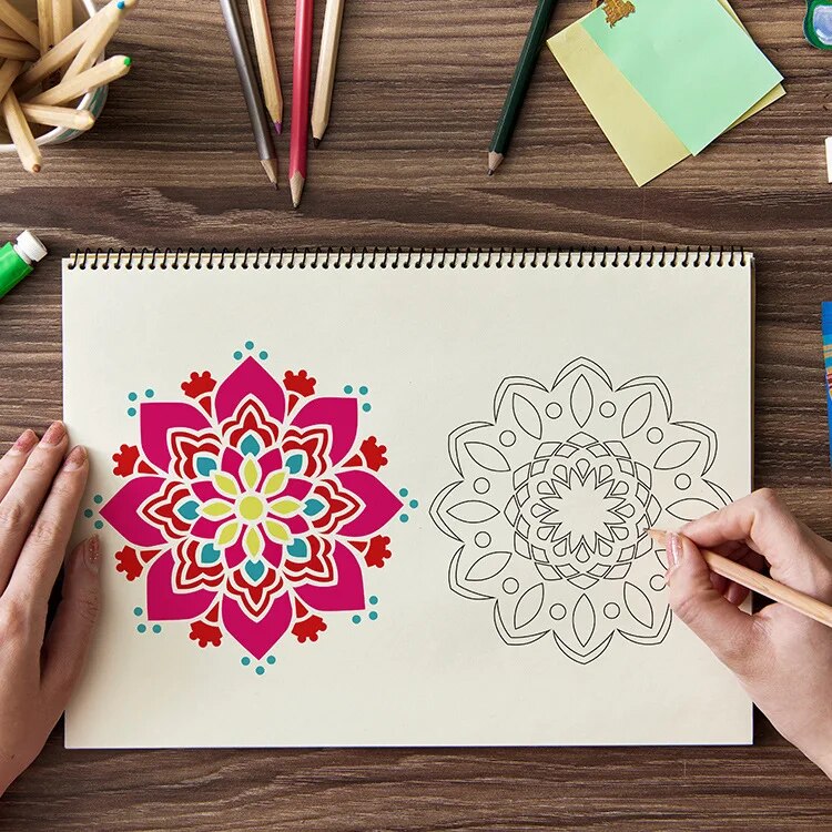 48 pcs/set Mandala Plastic Stencils /Notebook/Diary/Scrapbook Hollow DIY School Stationery Office Supplies