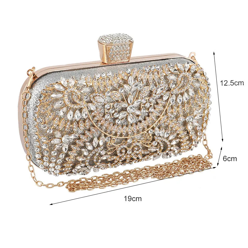 Diamond Evening Clutch Bag For Women Wedding Golden Clutch Purse Chain Shoulder Bag Small Party Handbag With Metal Handle ZD1397