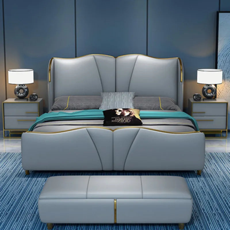High quality factory price royal large king size Genuine leather soft bed bedroom furniture soft bed 3255