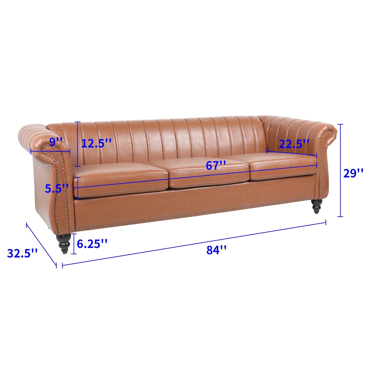 Rolled Arm Faux leather Chesterfield Sofa Household Modern Living Room Sofa  living room furniture