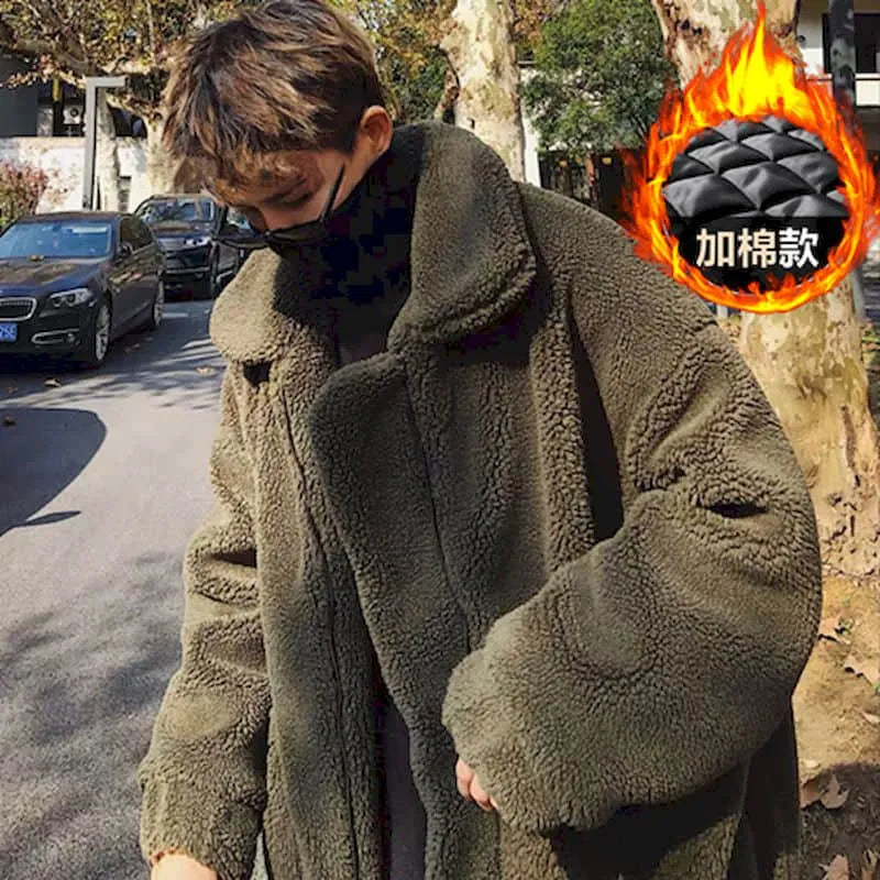 Cotton Thick Lamb Wool Coat Men's 2022 New Winter Padded Jacket Hong Kong Style Student Warm Jacket  Men's Clothing