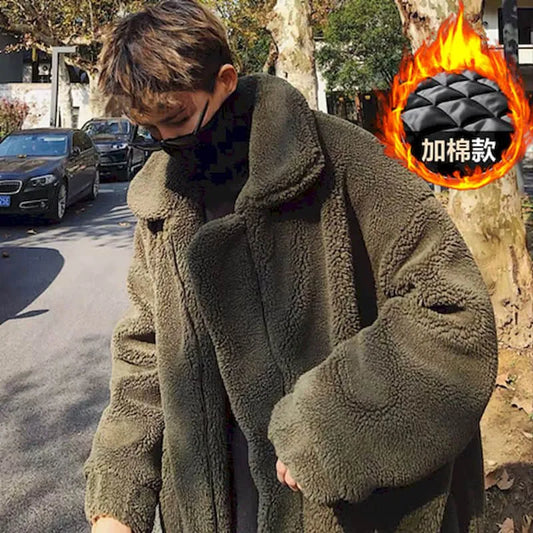 Cotton Thick Lamb Wool Coat Men's 2022 New Winter Padded Jacket Hong Kong Style Student Warm Jacket  Men's Clothing