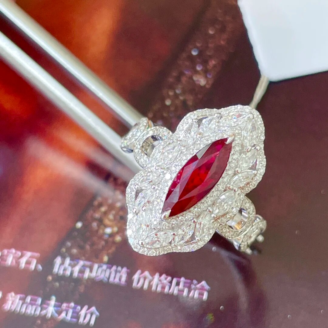 LR713 Ruby Ring Fine Jewelry Solid 18K Gold Nature Red Ruby 1.2ct Diamonds Rings for Women Fine Presents
