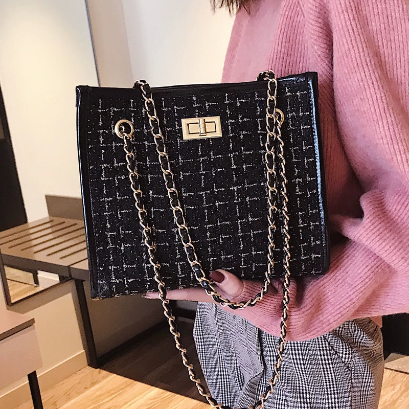 One-Shoulder Woolen Chain Fashion Big Bags