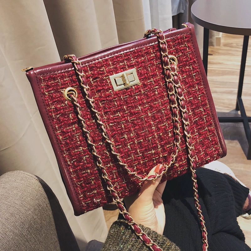 One-Shoulder Woolen Chain Fashion Big Bags