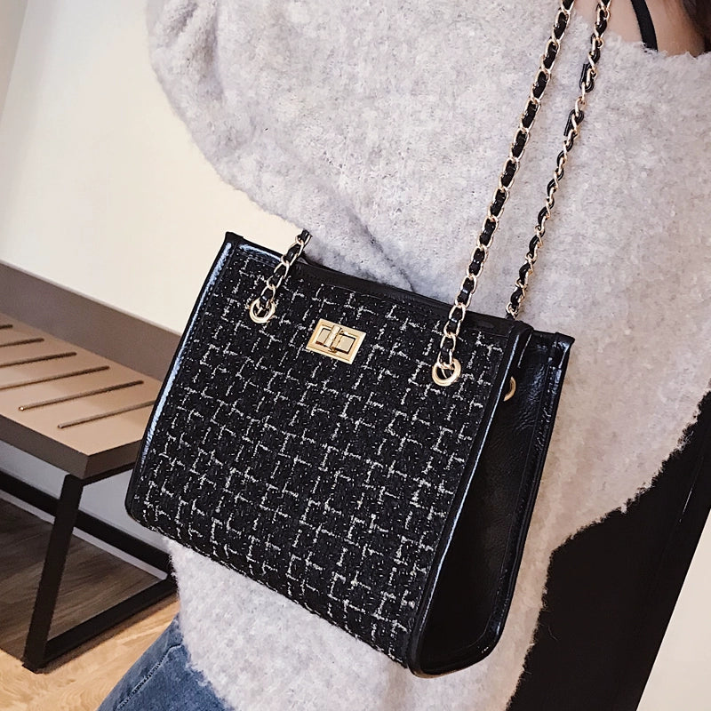 One-Shoulder Woolen Chain Fashion Big Bags