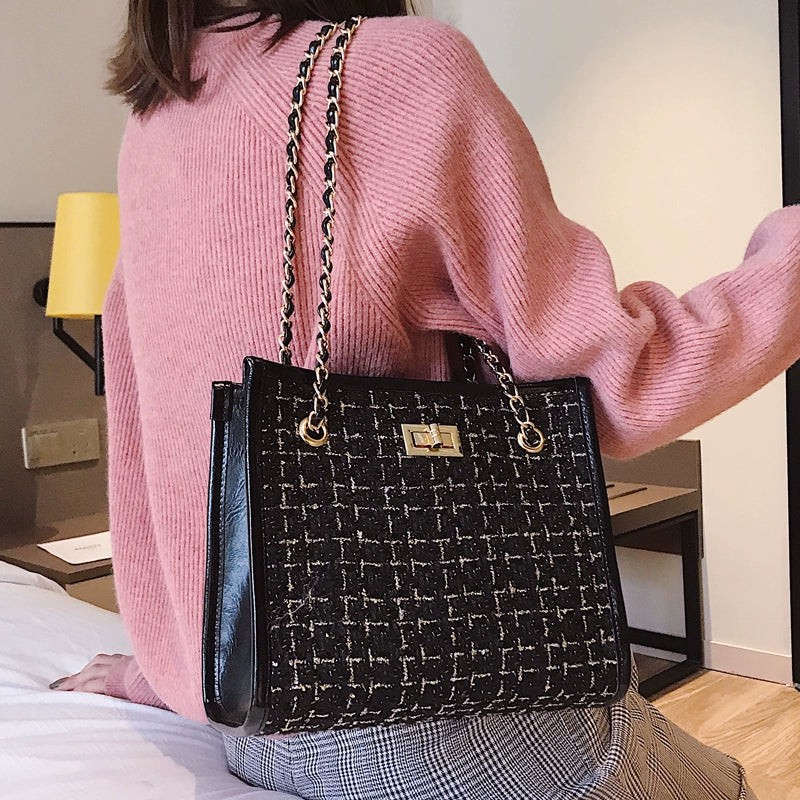 One-Shoulder Woolen Chain Fashion Big Bags