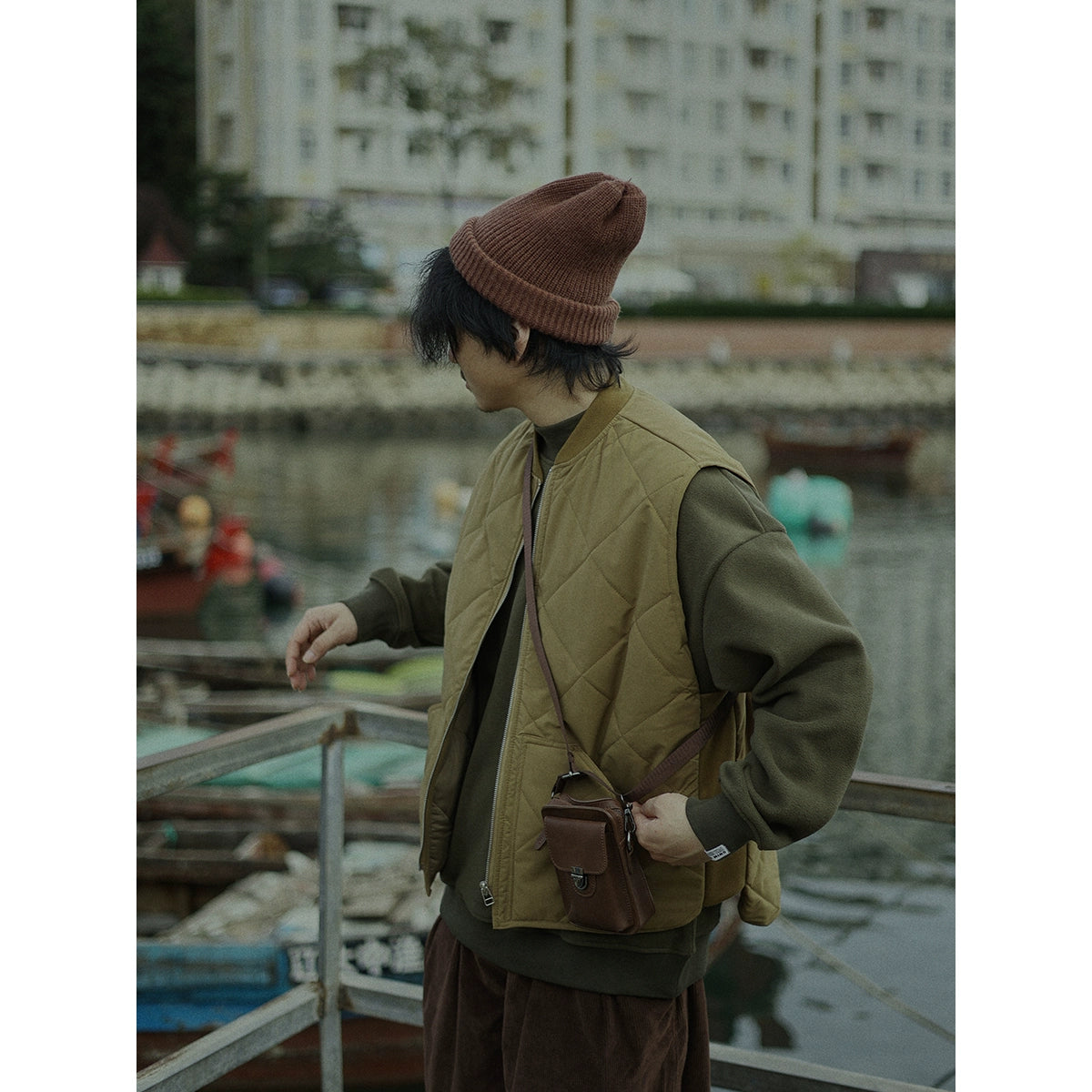 Diamond Plaid Baseball Collar Japanese Loose Cotton Coat Jacket Vest