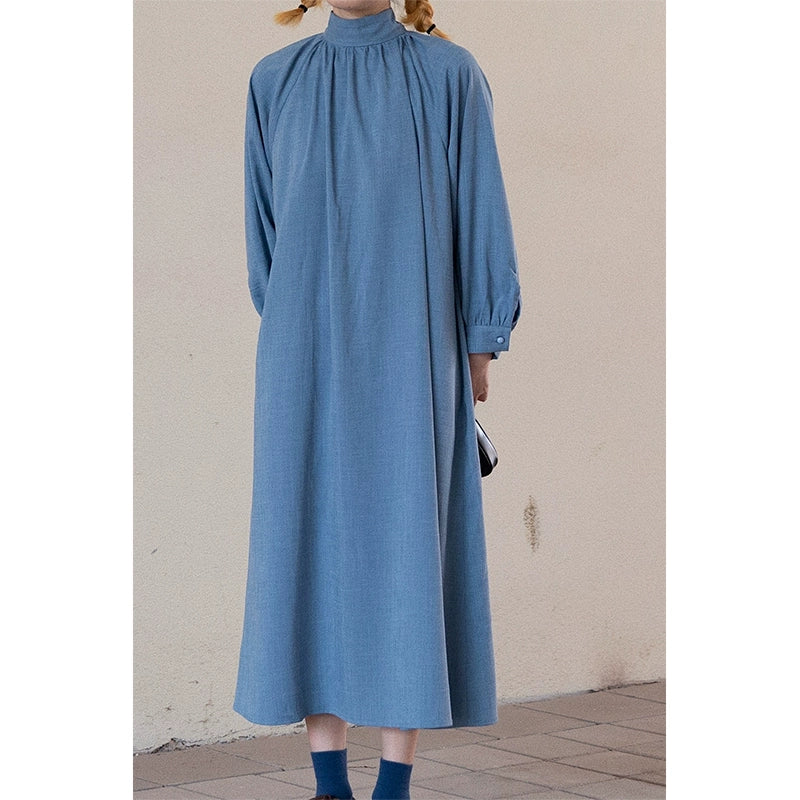 Retro Solid Color Lace-up Designer Loose Dress