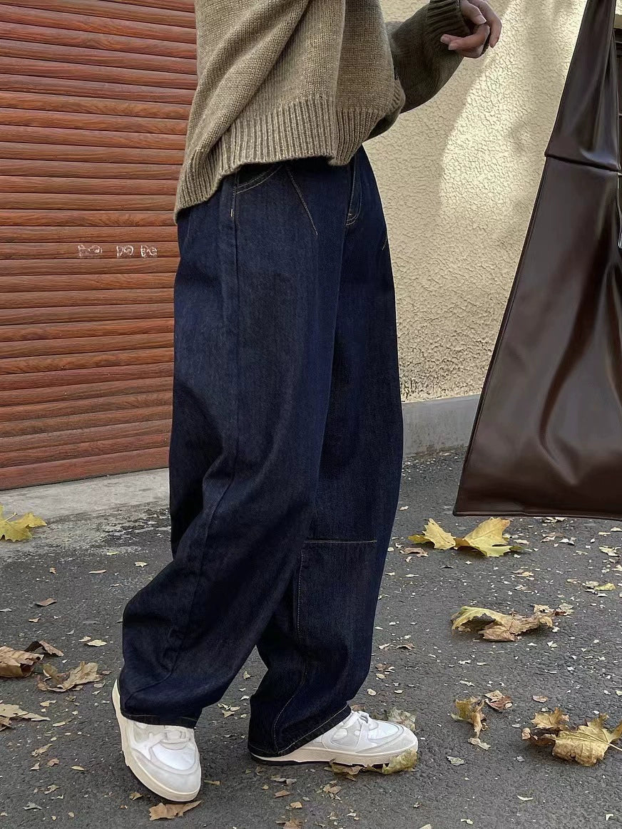 Early Spring New Arrived Arc Wide Leg Banana Pants Japanese Retro Style High Waist Jeans Texture Thickening Ankle Banded Baggy Pants