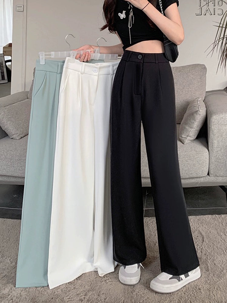 Autumn High Waist Suit Black Thin Slimming Casual Pants