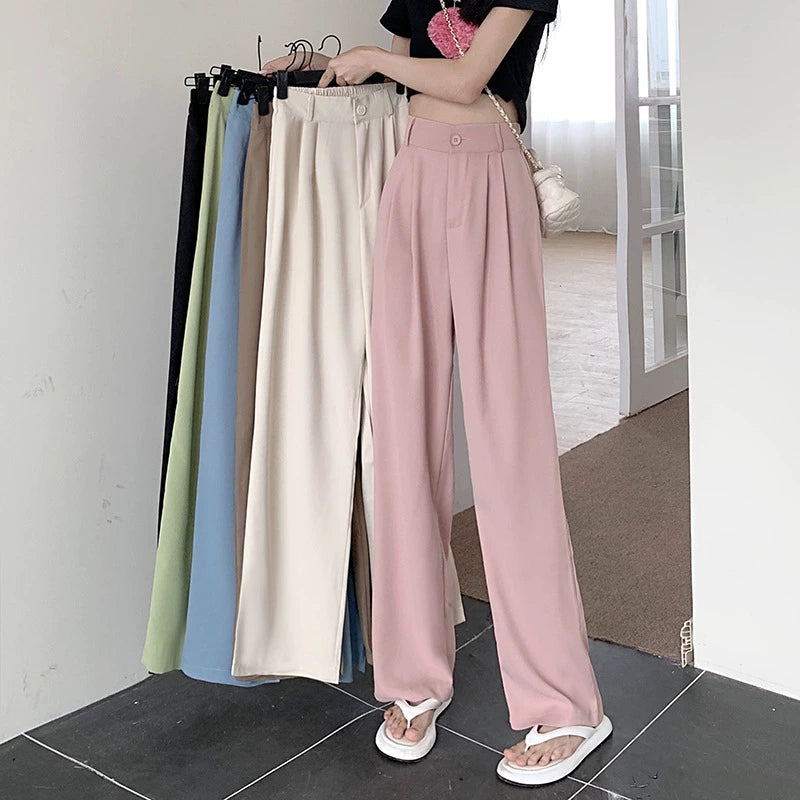 Early Spring Elastic Waistband Slimming Wide Leg Casual Trousers