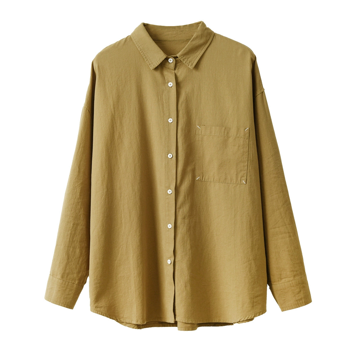 Boyfriend Style Cotton Large Pocket Long Sleeve Spring and Autumn Shirt