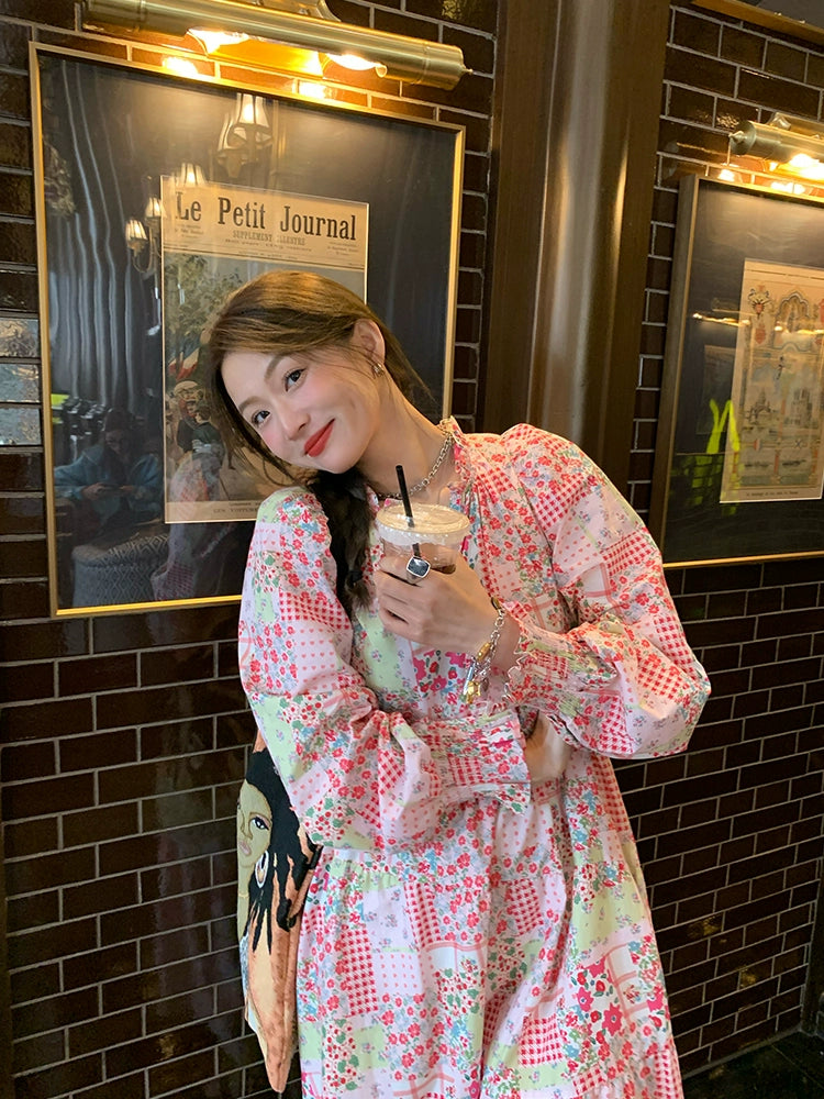 Fall Juanjie Long-Sleeve Short Floral Dress