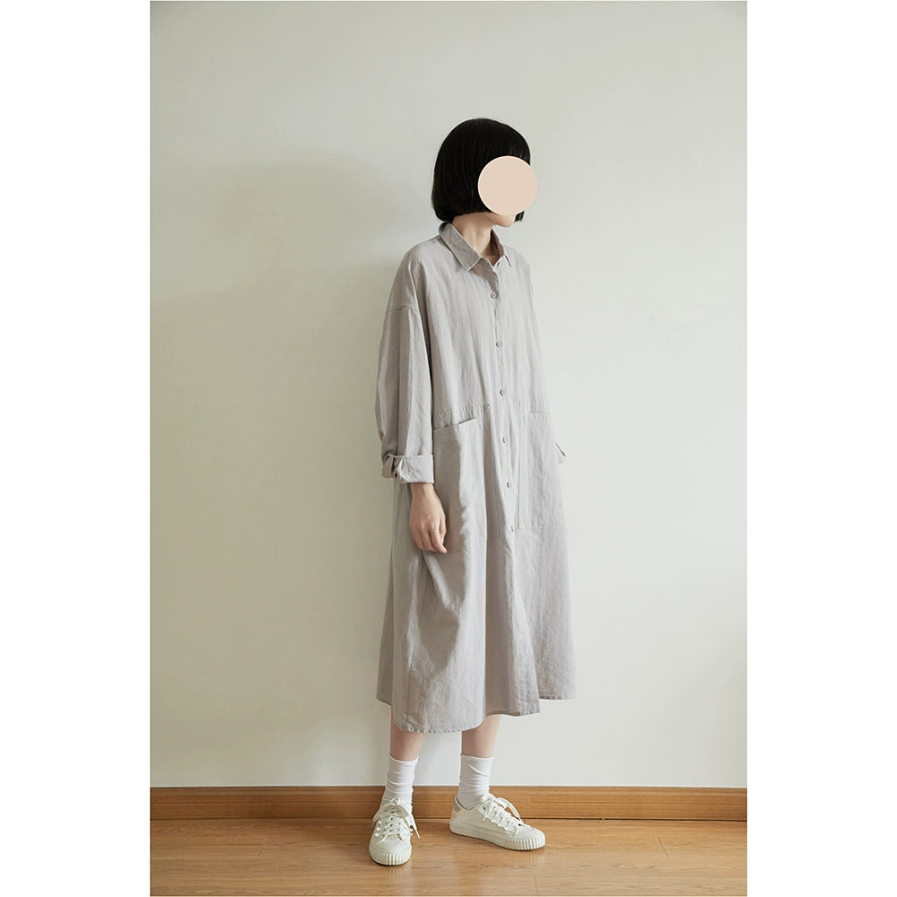 Women's Paperman Long-Sleeve Cotton-Linen Dress