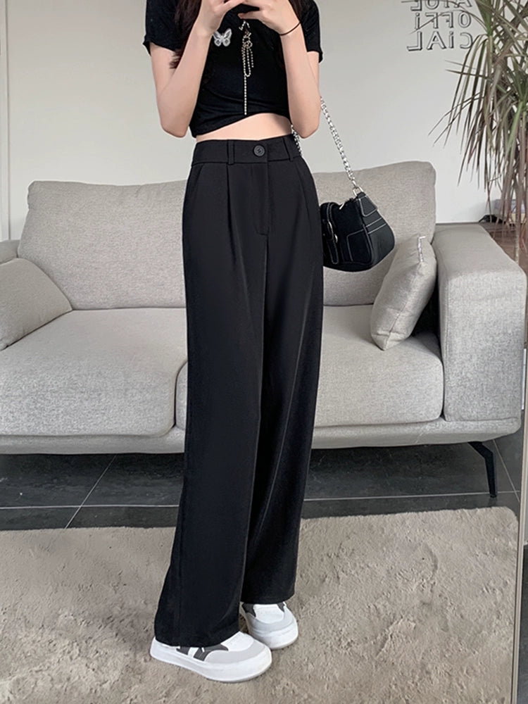 Autumn High Waist Suit Black Thin Slimming Casual Pants