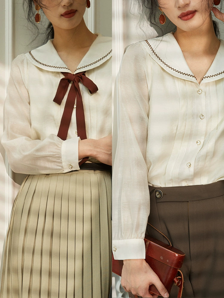 Anne Chen Long Sleeve Shirt Niche Top Bow