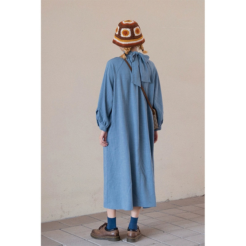 Retro Solid Color Lace-up Designer Loose Dress