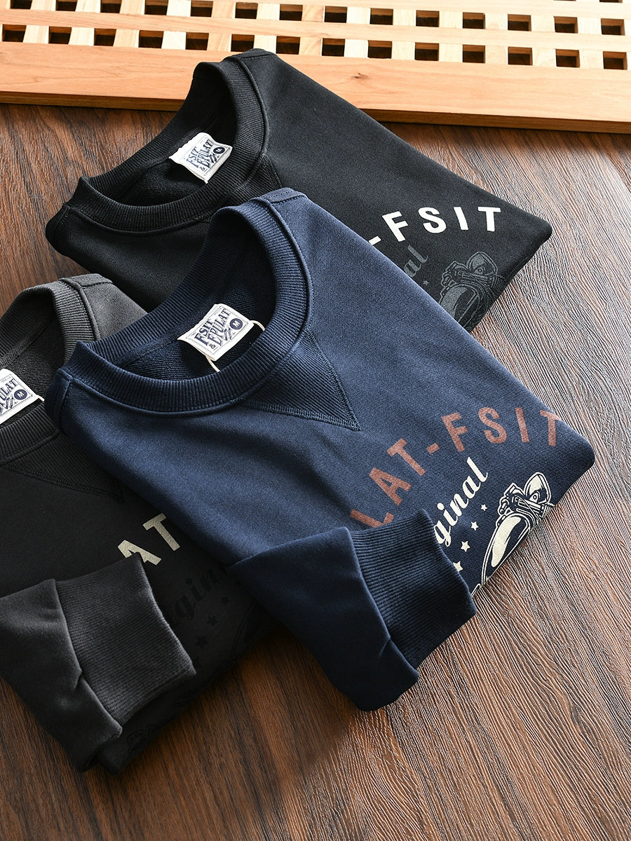 Heavy Order Terry Cotton Autumn Retro Crew Neck Sweater
