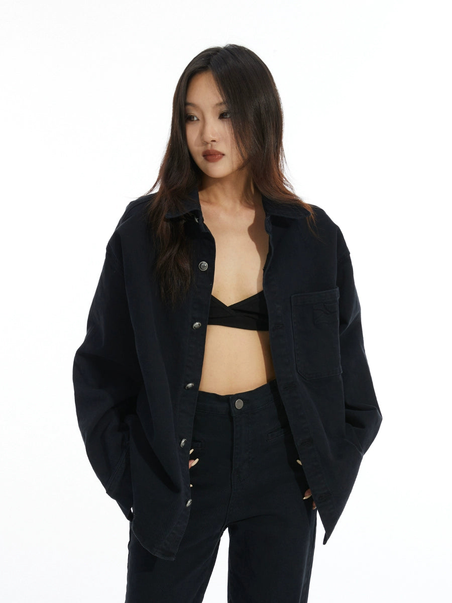 Black Denim Jacket Neutral Handsome Retro Shirt