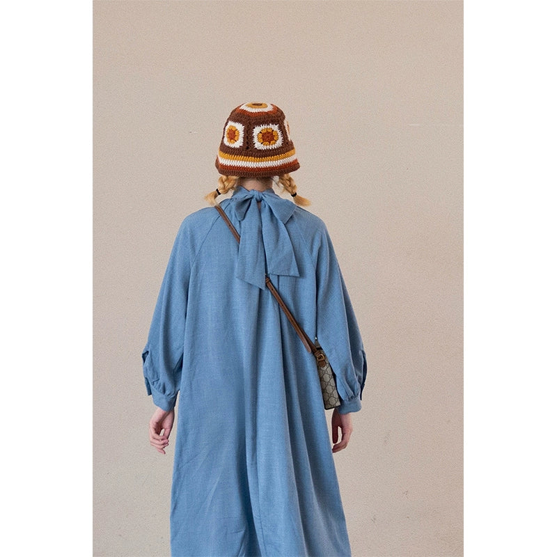 Retro Solid Color Lace-up Designer Loose Dress